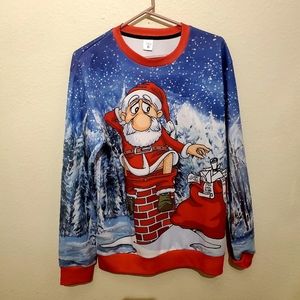 santa stuck on the chimney Christmas sweater